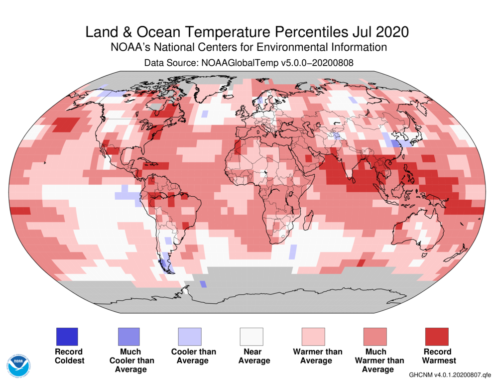 July 2020 was the second warmest on record worldwide, nearly tying the record for 1st.