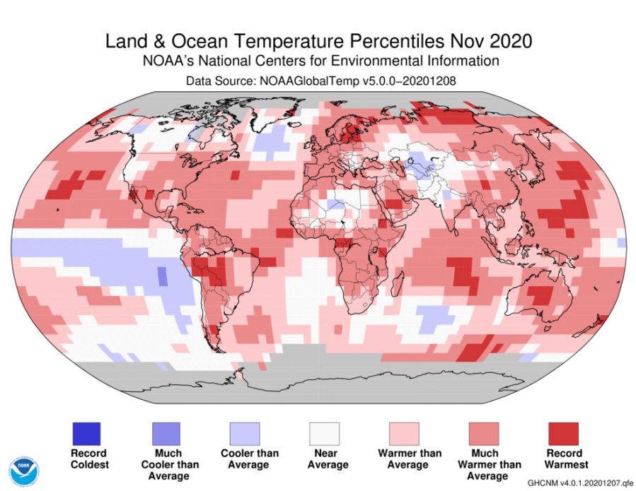 Warmer-than-average temperatures blanketed much of the globe in November.