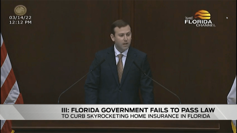 III says Florida government's "priorities not in order" by failing to tackle home insurance.