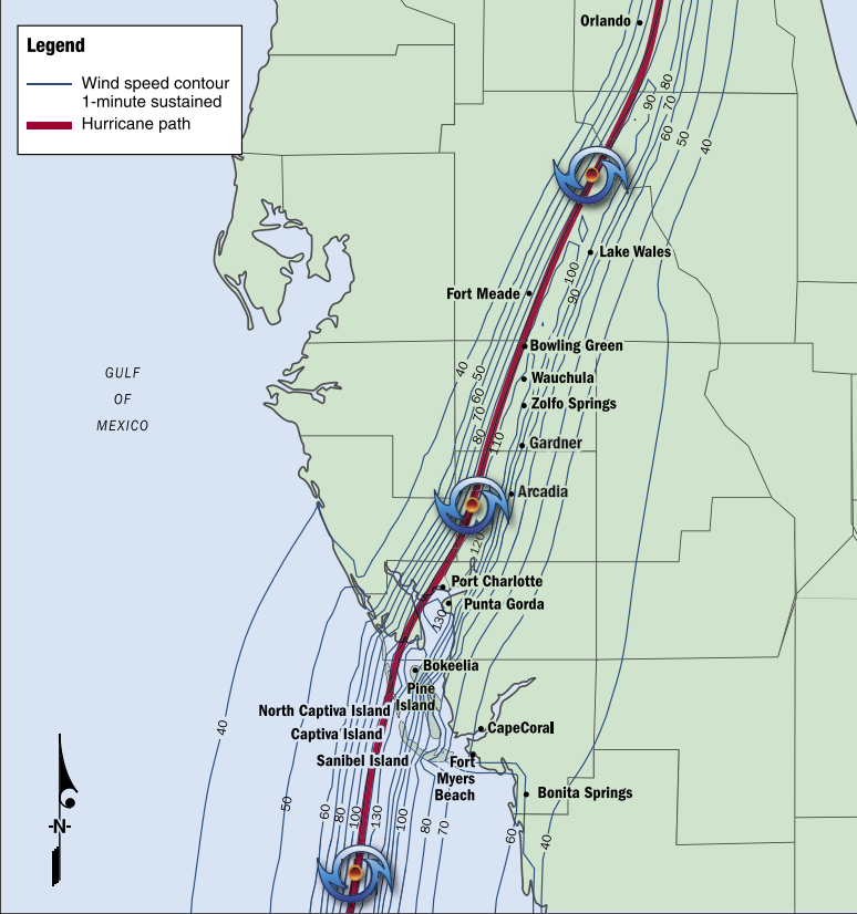 Charlotte County received the brunt of the devastation. Charley's wind field did not stretch far, with hurricane winds barely getting into Sarasota County.